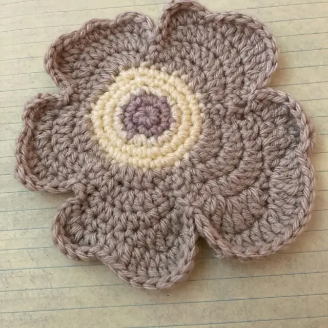 Helaine’s flower coaster, made from scraps
